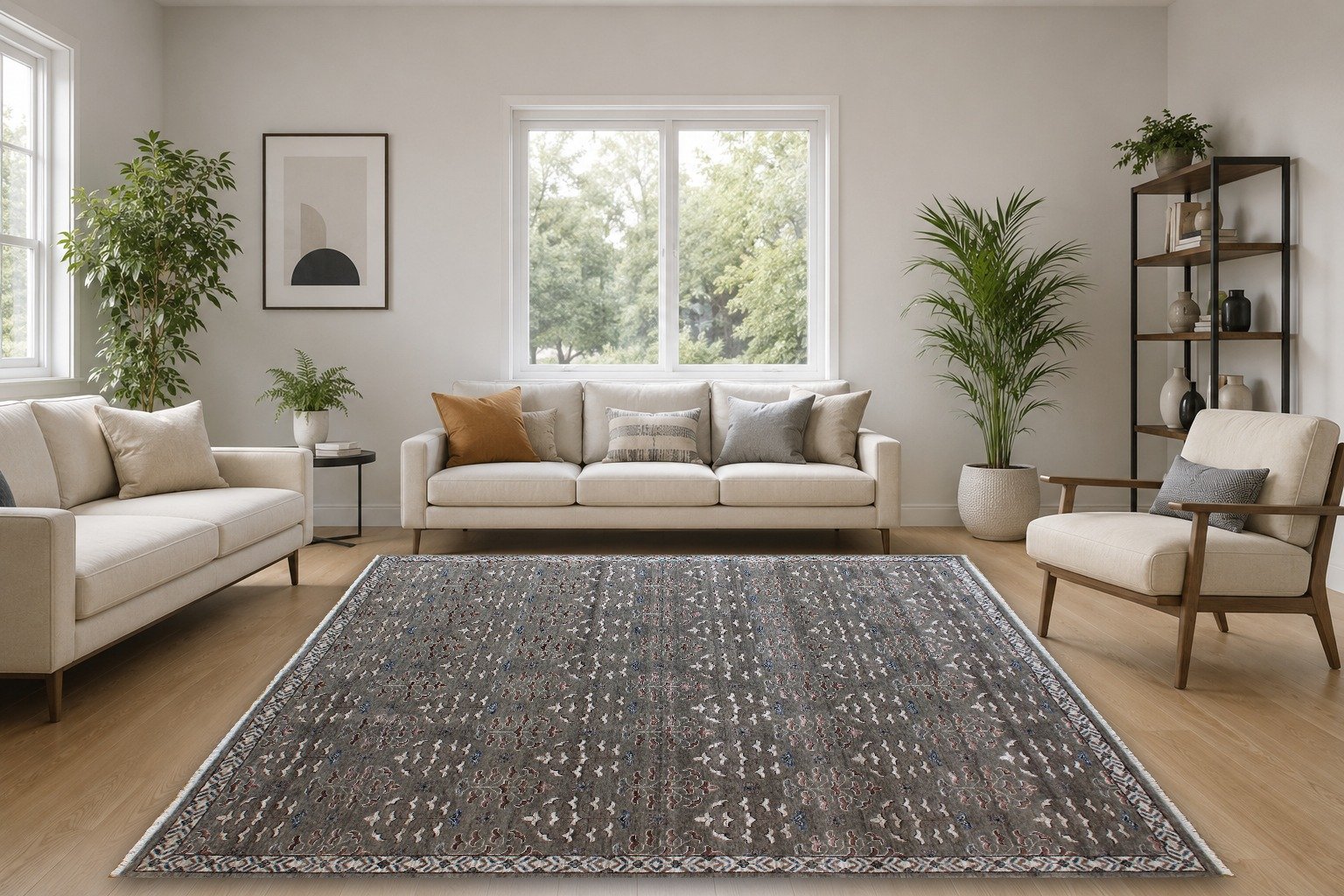 Detail view 2 of Sophisticated Gray Patterned Wool and Bamboo Silk Rug 8ft x 10ft